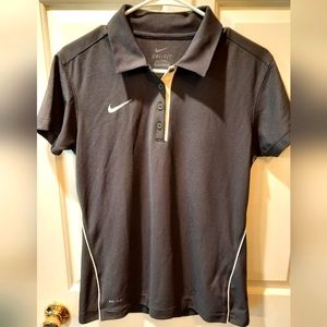 Nike Dri-Fit Short Sleeve Black Polo Shirt 100% Polyester size Medium